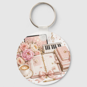 Cosy Piano Coffee Floral Keychain editable