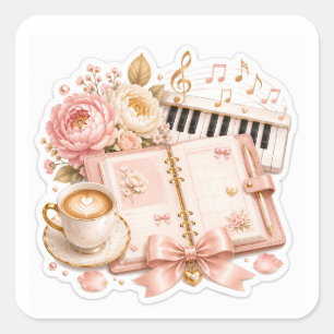 Cosy Piano Coffee Floral Stickers