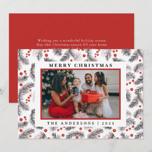 Cosy Pine Needle Berry 1 Photo Christmas Holiday Card