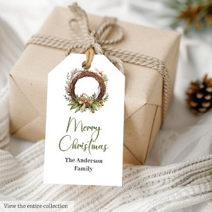 Cosy Pine Wreath Earthy Beige Christmas Gift Tags