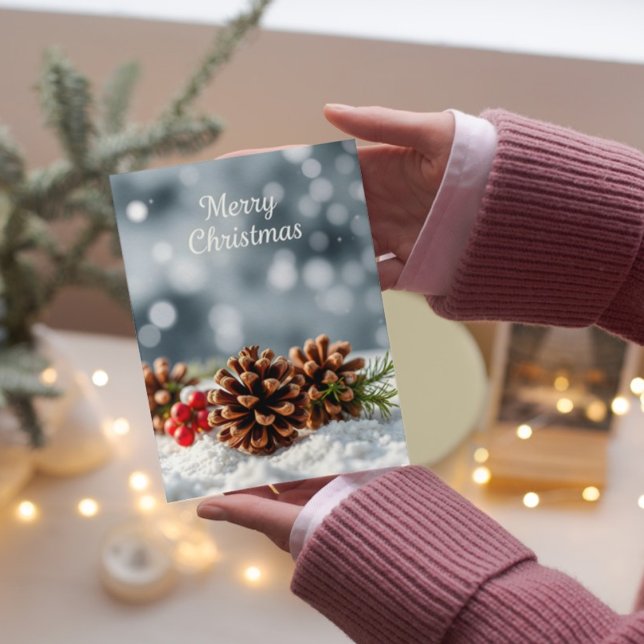 Cosy Pinecone and Snow Merry Christmas  Card (Creator Uploaded)
