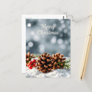 Cosy Pinecone and Snow Merry Christmas Postcard