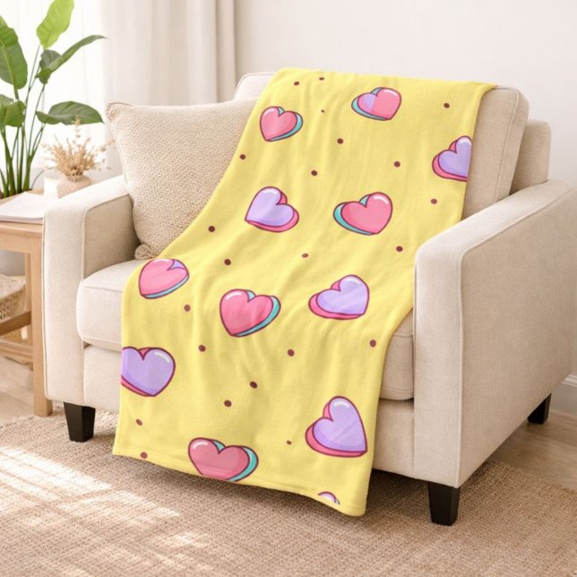 Cosy Pink and Purple Heart Patterned Fleece Blanket (Creator Uploaded)