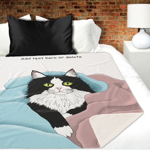 Cosy Pink Blue Whimsical Tuxedo Cat Blankets