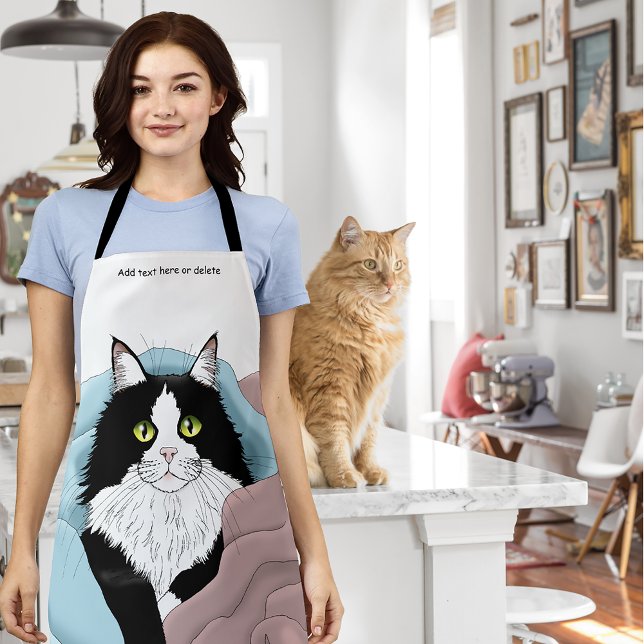 Cosy Pink Blue Whimsical Tuxedo Cat Blankets Apron (Creator Uploaded)