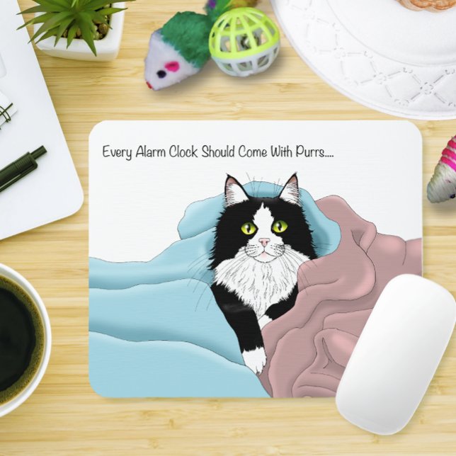 Cosy Pink Blue Whimsical Tuxedo Cat Blankets Mouse Pad (Creator Uploaded)