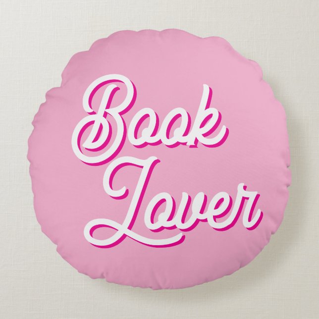 Cosy Pink Book Lover Round Throw Pillow (Front)