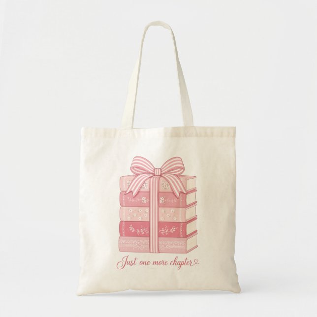 Cosy Pink Book Stack Just One More Chapter Tote Bag (Front)
