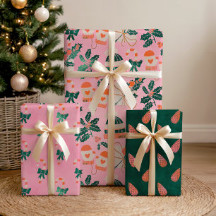 Cosy Pink Candy Canes & Nature Wrapping Paper Sheet