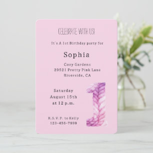 Cosy Pink Lavender Purple 1st Birthday Invitation