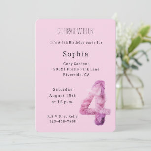 Cosy Pink Lavender Purple 4th Birthday Invitation