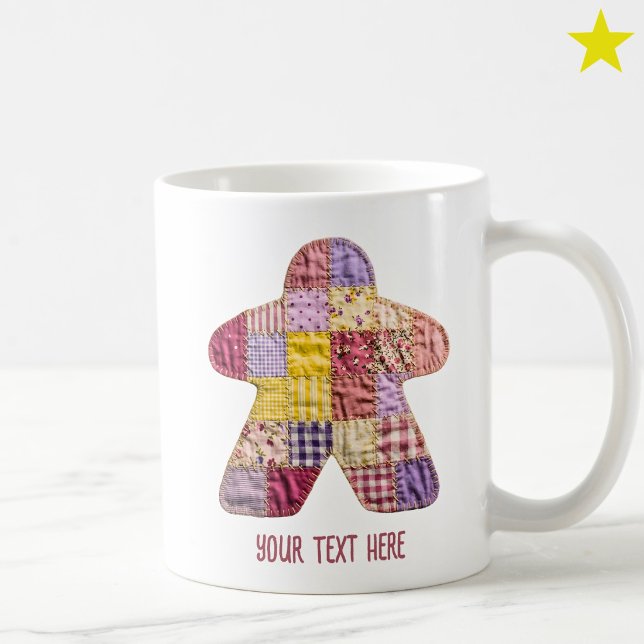 Cosy Pink Purple Patchwork Quilt Meeple Board Game Coffee Mug (Creator Uploaded)