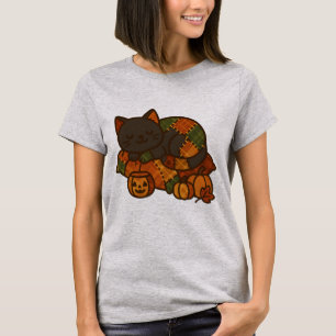 Cosy Plaid Cat Nap T-Shirt Cute Fall