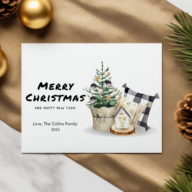 Cosy Plaid Christmas Tree Flat Holiday Card (Creator Uploaded)