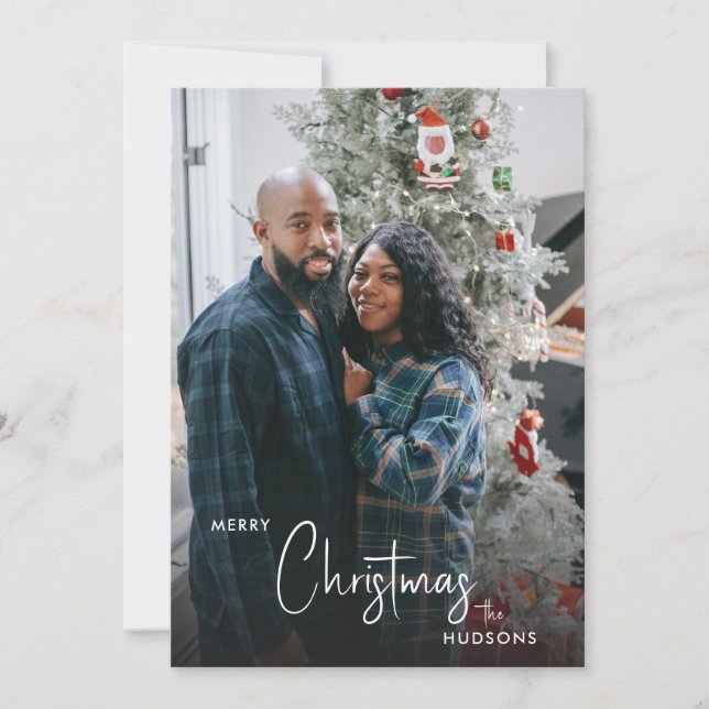 Cosy Plaid Merry Christmas Holiday Photo Card (Front)