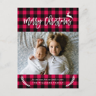 Cosy Plaid Pattern Christmas Photo Holiday Postcard