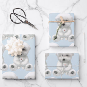 Cosy Plush Moment: Smiling Bichon Hugging Mini Pup Wrapping Paper Sheet