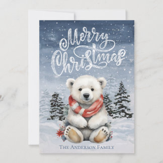Cosy Polar Bear with Red Scarf Christmas Card