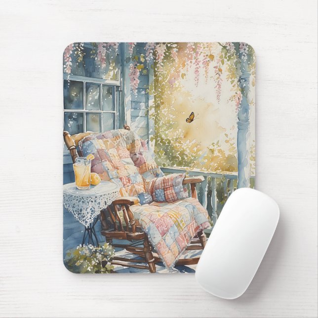 Cosy Porch with Quilt and Lemonade Charm Mouse Pad (With Mouse)