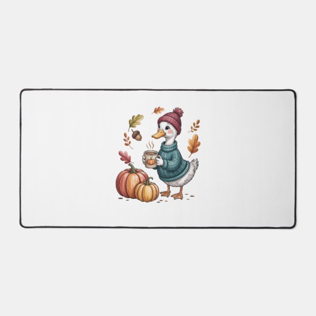 Cosy Pumpkin Coffee Goose Fall Art Desk Mat (Front)
