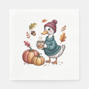Cosy Pumpkin Coffee Goose Fall Art Napkin