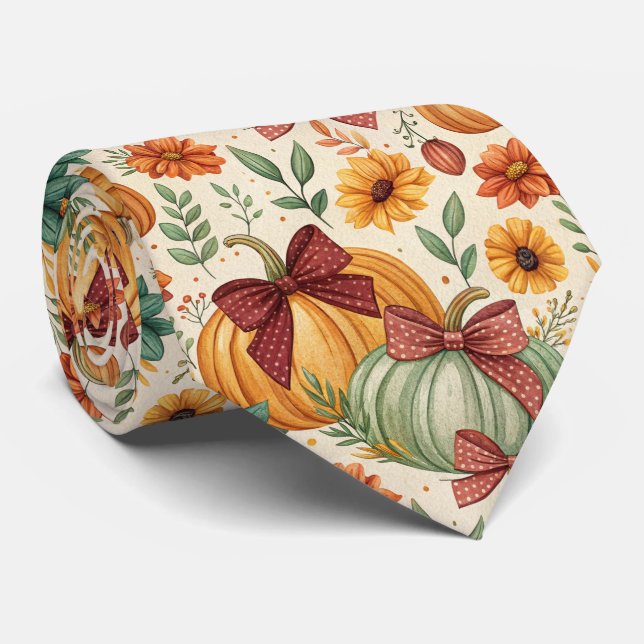 Cosy Pumpkin Floral Autumn Seamless Pattern Tie (Rolled)