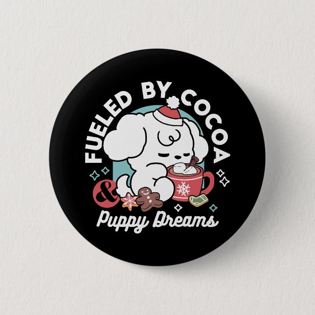 Cosy Puppy Dreams – Hot Chocolate and Christmas 6 Cm Round Badge (Front)