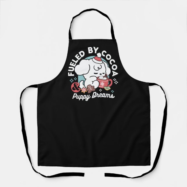 Cosy Puppy Dreams – Hot Chocolate and Christmas Apron (Front)