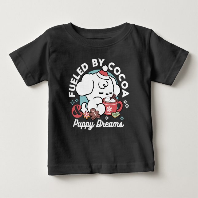 Cosy Puppy Dreams – Hot Chocolate and Christmas Baby T-Shirt (Front)