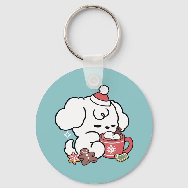 Cosy Puppy Dreams – Hot Chocolate and Christmas Key Ring (Front)