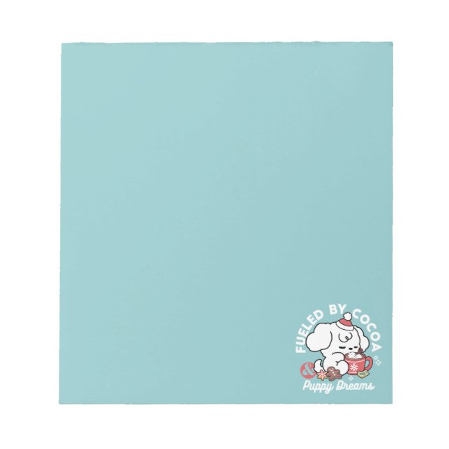 Cosy Puppy Dreams – Hot Chocolate and Christmas Notepad (Front)