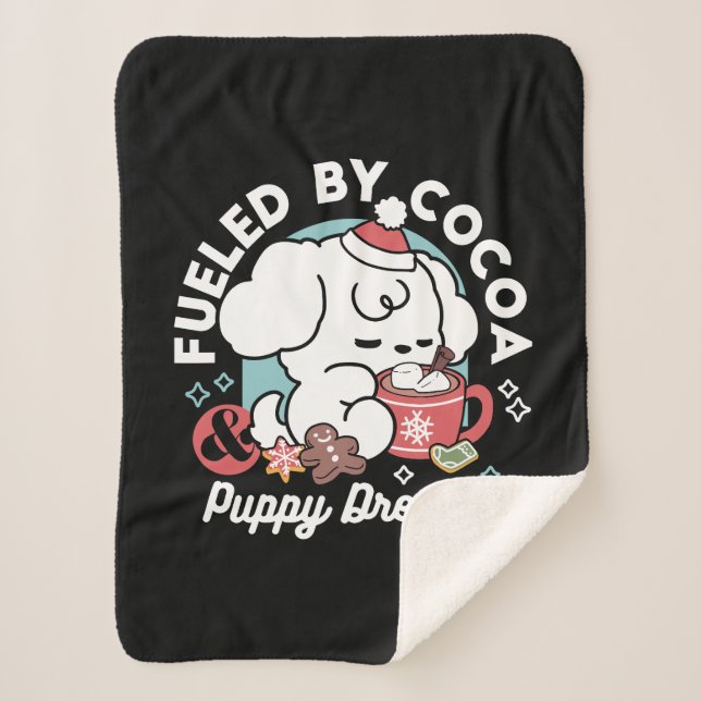 Cosy Puppy Dreams – Hot Chocolate and Christmas Sherpa Blanket (Front)