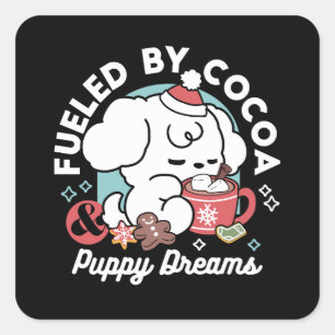 Cosy Puppy Dreams – Hot Chocolate and Christmas Square Sticker