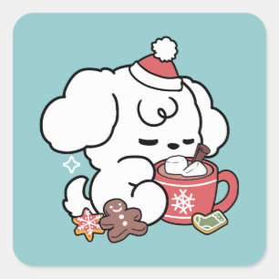 Cosy Puppy Dreams – Hot Chocolate and Christmas Square Sticker