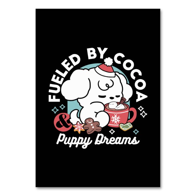 Cosy Puppy Dreams – Hot Chocolate and Christmas Table Number (Front)