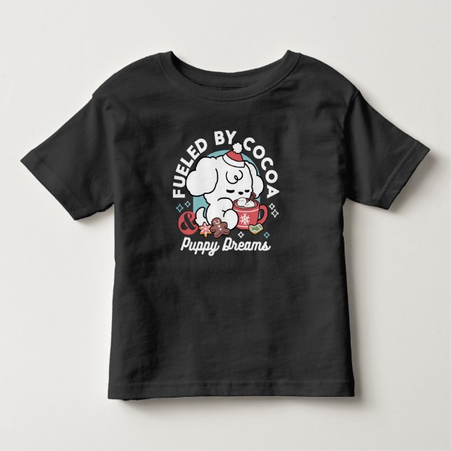 Cosy Puppy Dreams – Hot Chocolate and Christmas Toddler T-Shirt (Front)