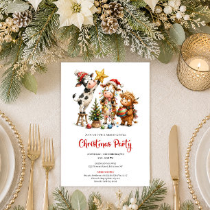 Cosy Quirky Cows Playful Christmas Party Invites