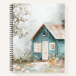 Cosy Rainy Cottage Wildflower Garden Scene Notebook