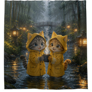 Cosy Rainy Day Cats In Yellow Raincoats  Shower Curtain