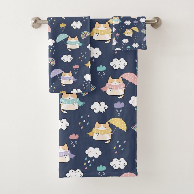 Cosy Rainy Day Pattern Bath Towel Set (Insitu)