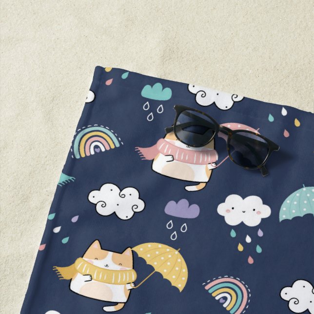 Cosy Rainy Day Pattern Beach Towel (In Situ)