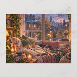 Cosy Rainy Day Reading Nook Postcard