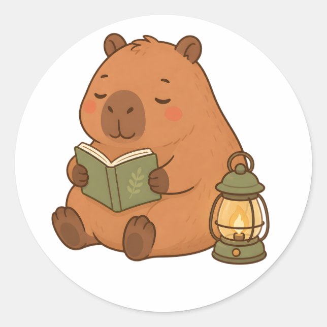 Cosy Reading Capybara by Lantern Cute Sticker Gift (Front)