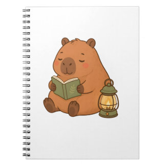 Cosy Reading Capybara Lantern Cottagecore Notebook