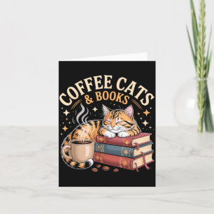 Cosy Reading Cat Coffee And Books Lover Artwork Card