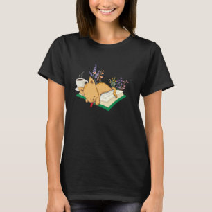 Cosy Reading Cat Coffee Book Lover Graphic T T-Shirt