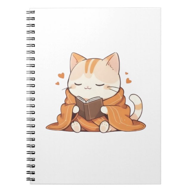 Cosy Reading Cat Kawaii Bookworm Kitten Design Notebook (Front)