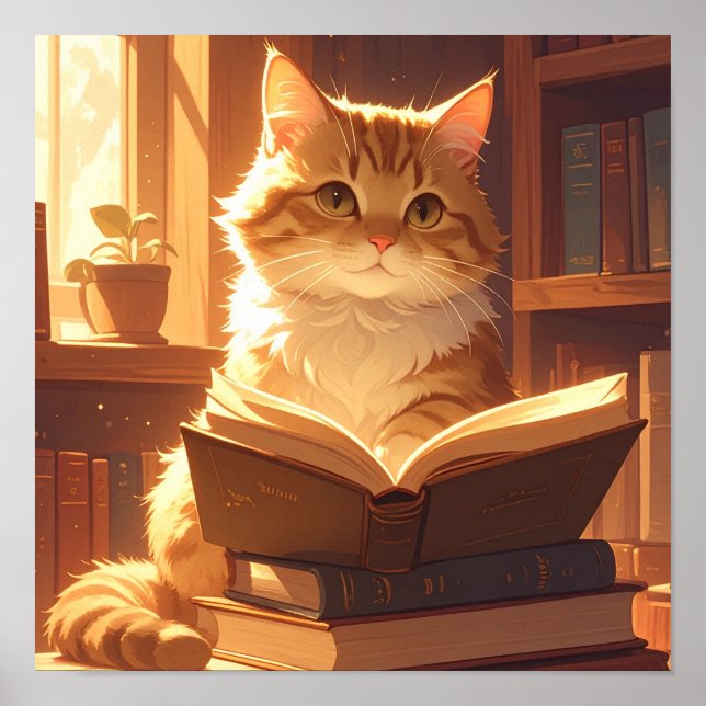 Cosy Reading Cat Poster (Front)