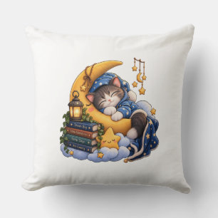 Cosy Reading Cat with Books and Lantern Pillow