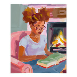 Cosy Reading Days: Afro Girl in a Peaceful Settin Poster